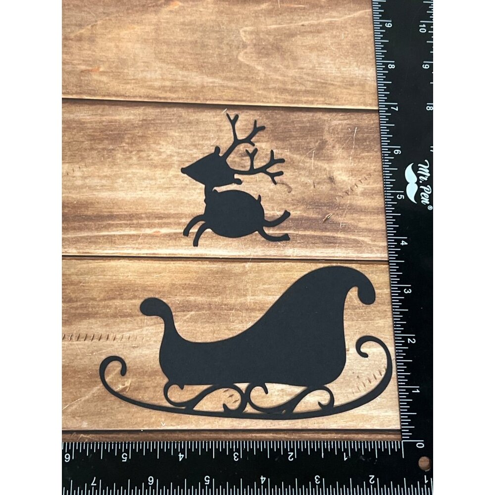 BLACK Christmas Santa Sleigh & Reindeer PAPER Die Cuts FOR SCRAPBOOKING AND CRAF